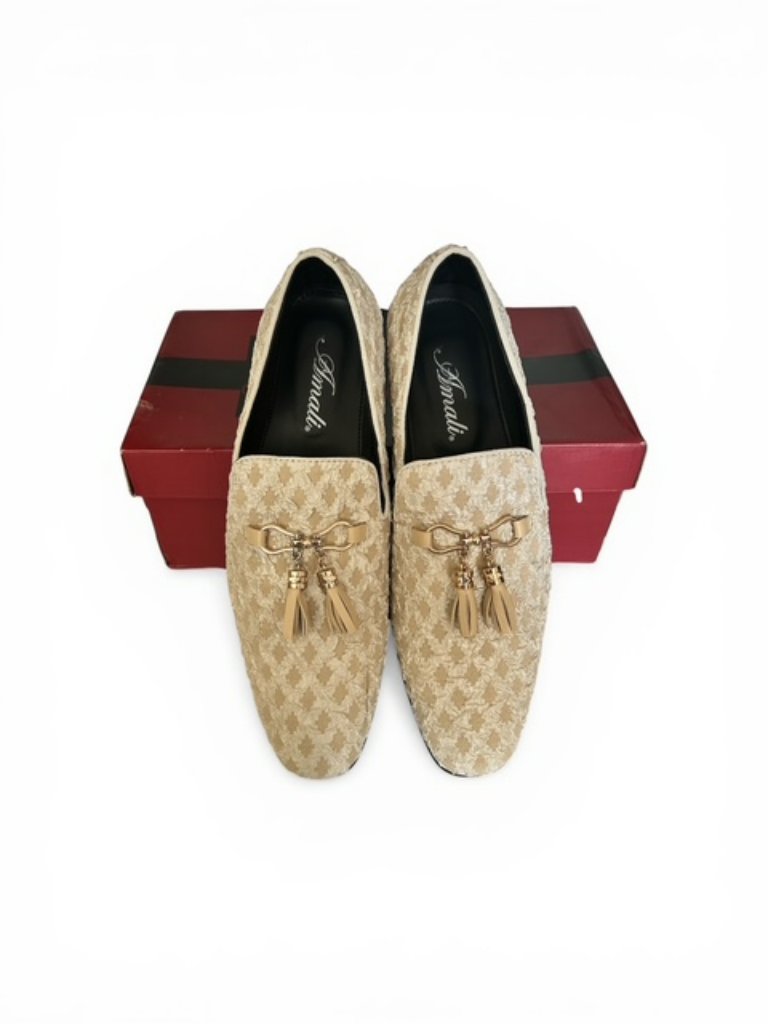 Men's Amali Shoes Lance Champagne Tassel Loafers 9.5 Quilted Lan-008